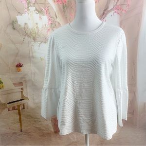 JMclaughlin White Textured Bell Sleeve Blouse